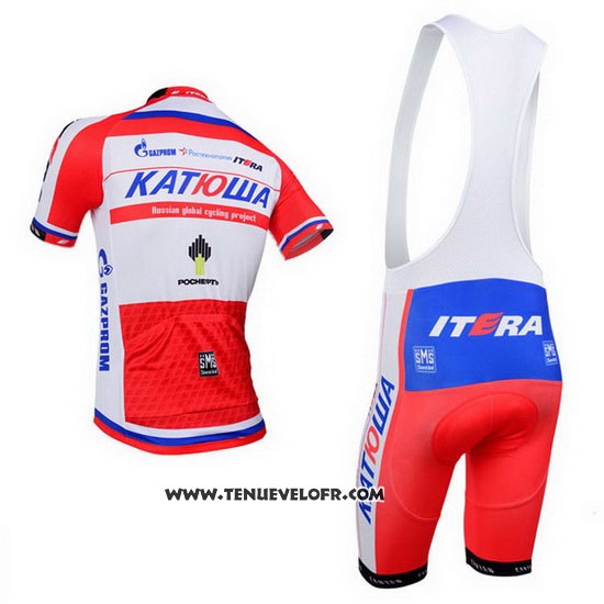 2013 Maillot Ciclismo Katusha Blanc et Rouge Manches Courtes et Cuissard